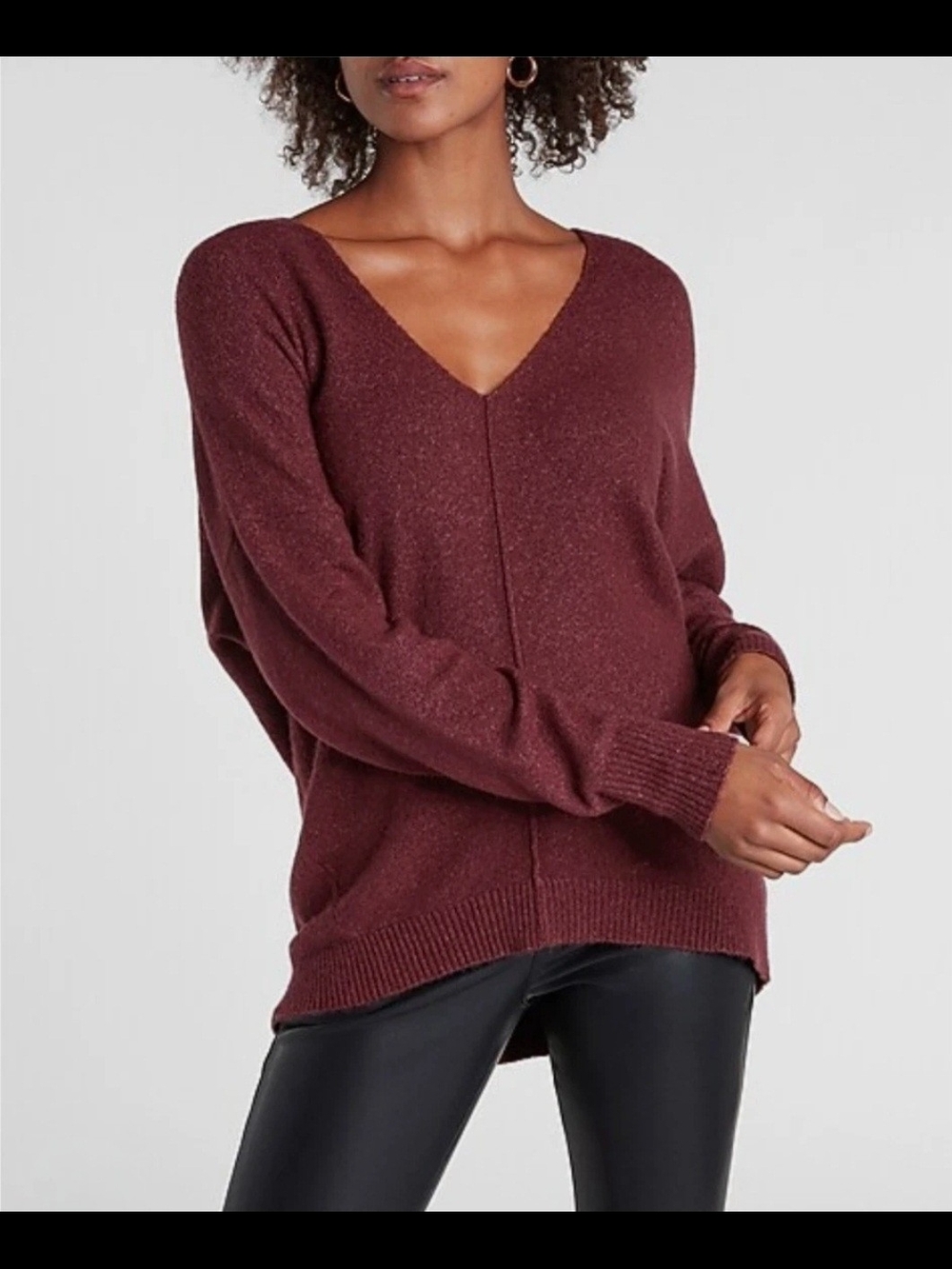 Express Women's Oversized V-nexk Wool Blend Sweater-Lg